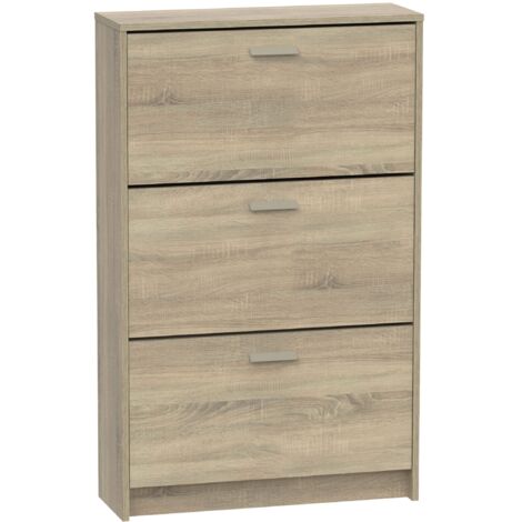 Meuble à chaussures de 3 portes, 18 paires coloris Chêne cambrien - Longueur 74 x Profondeur 25 x Hauteur 119,5 cm