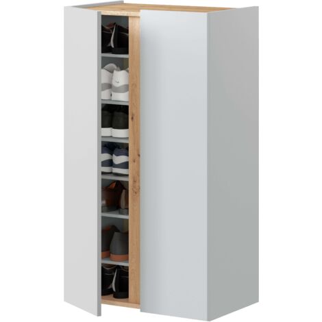 Meuble à chaussures de style nordique pour couloir, en chêne Nodi et blanc Artik, 57 cm