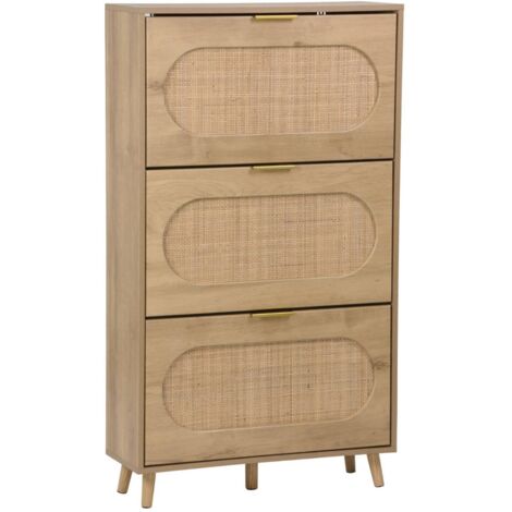 Dressing Judith 2 Portes Cannage Avec Penderie Et 2 Tiroirs - 80x50x180 Cm - Finition Dorée, Style Bohème