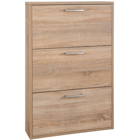 Meuble à chaussures décor chêne 3 tiroirs 9 paires H.100 cm - TIDY - Bois
