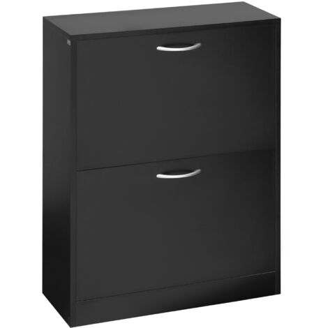 Meuble à chaussures d'entrée avec 2 tiroirs et étagères réglables, modèle étroit pour couloir, 60 x 24 x 80 cm, noir