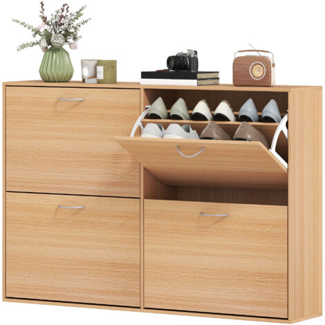 Meuble à chaussures d'entrée compact et peu encombrant avec 4 portes à abattants, meuble à chaussures moderne pour 24 paires de chaussures avec étagères réglables, étagère à chaussures en bois, 120 x 