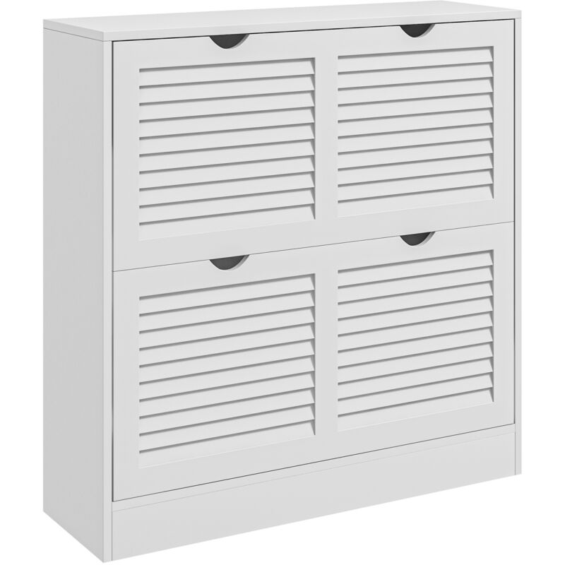 Homcom - Meuble à chaussures design 2 portes persiennes - max. 16 paires - mdf blanc