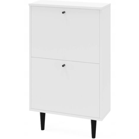 Meuble à Chaussures DOTTI Blanc - Meuble d Entrée à 2 niveaux - 55 x 21 x 92 cm