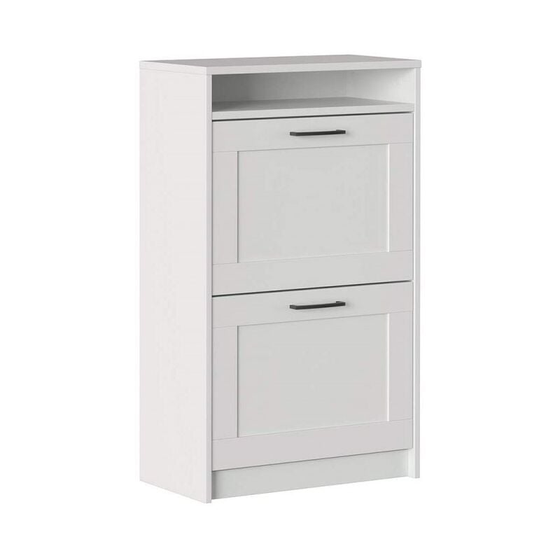 Meuble à chaussures blanc mat double profondeur avec 2 portes et compartiment - Silvi