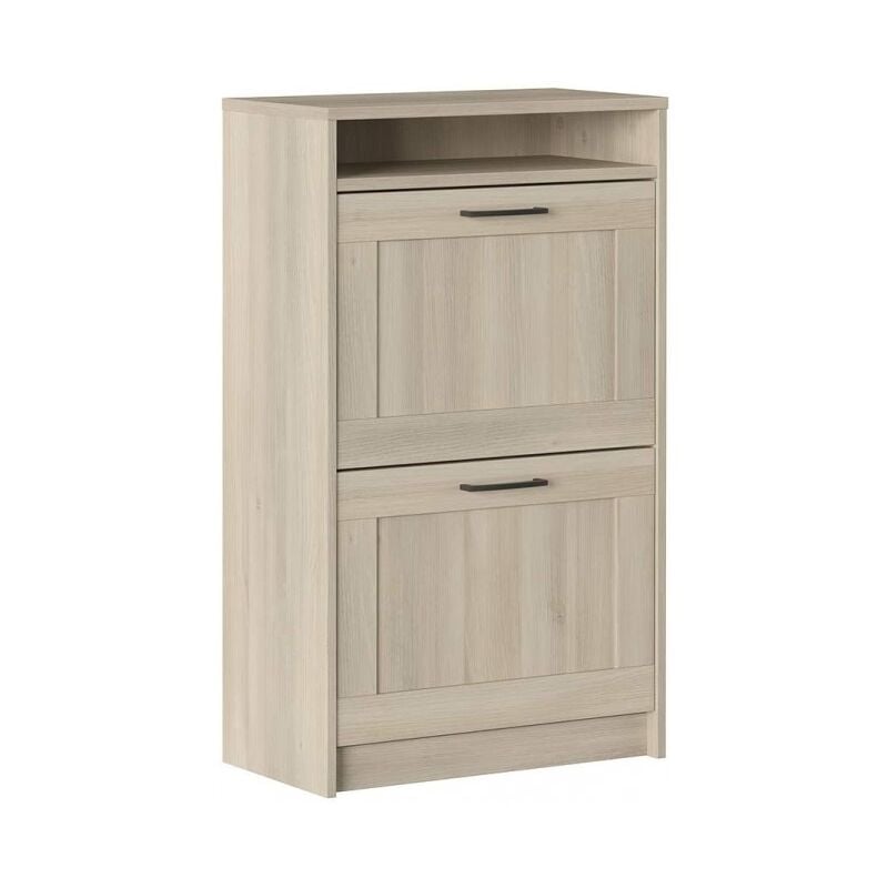 Meuble à chaussures chêne double profondeur avec 2 portes et compartiment - Silvi