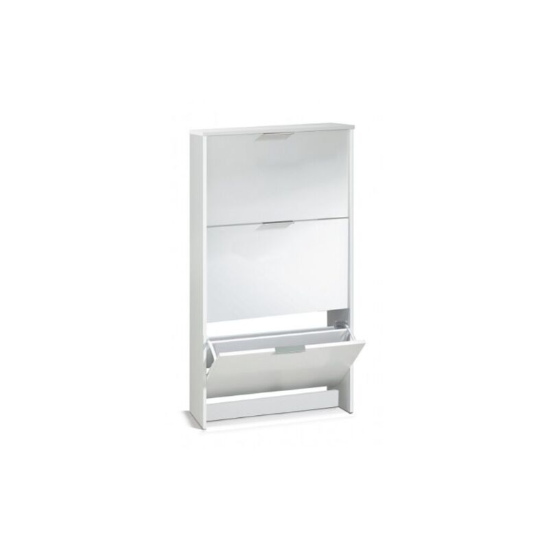 Tagère à chaussures blanc brillant 113 cm avec 3 abattants et double profondeur - Space