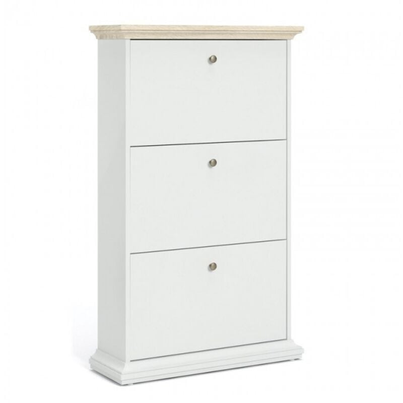 Meuble à chaussures avec 3 rabats double profondeur 127 cm blanc mat et chêne - Pescara