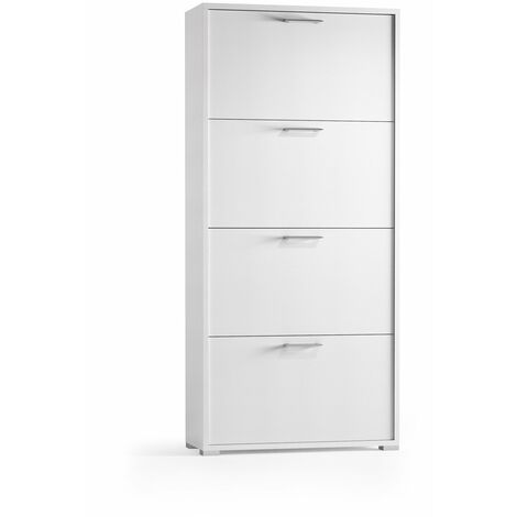 Meuble à chaussures double profondeur avec 4 portes pouvant accueillir jusqu'à 18 paires de chaussures blanc/blanc