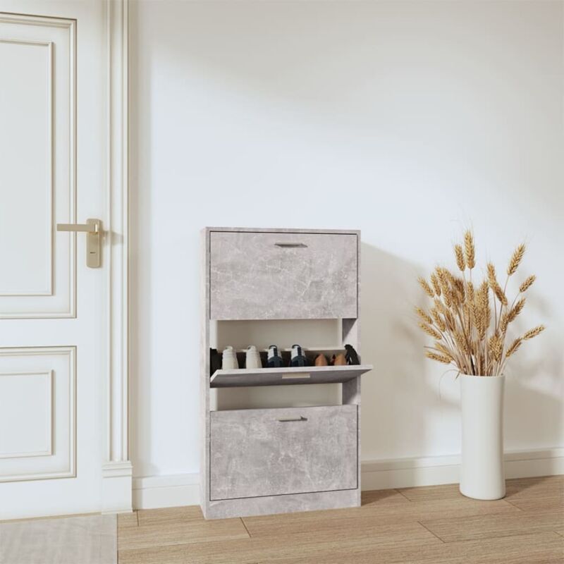 Vidaxl - Armoire à chaussures Gris béton 59x17x108 cm Bois d'ingénierie