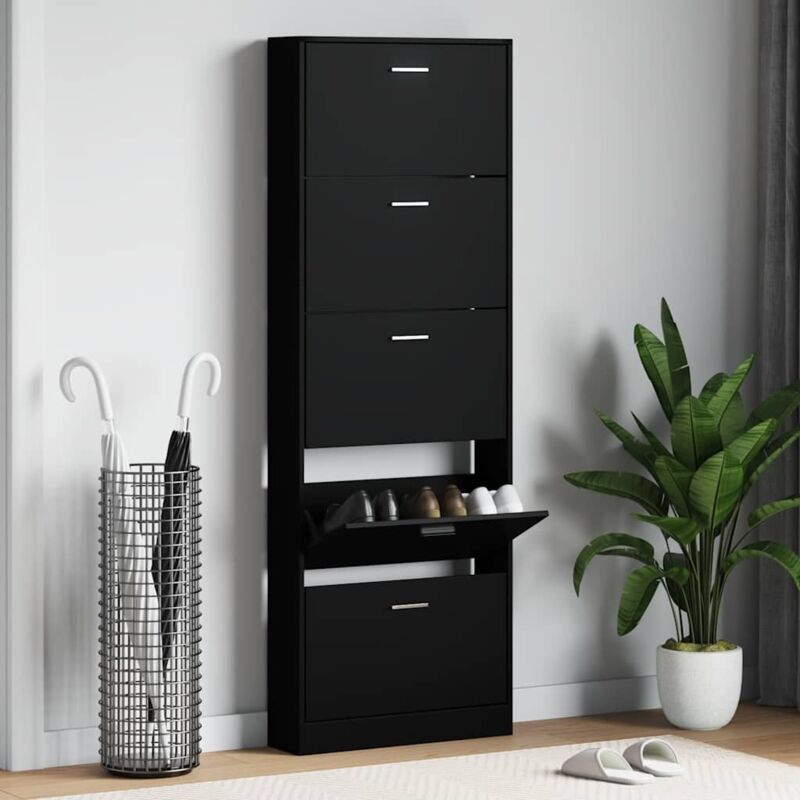 Armoire à chaussures Noir 59x17x169 cm Bois d'ingénierie
