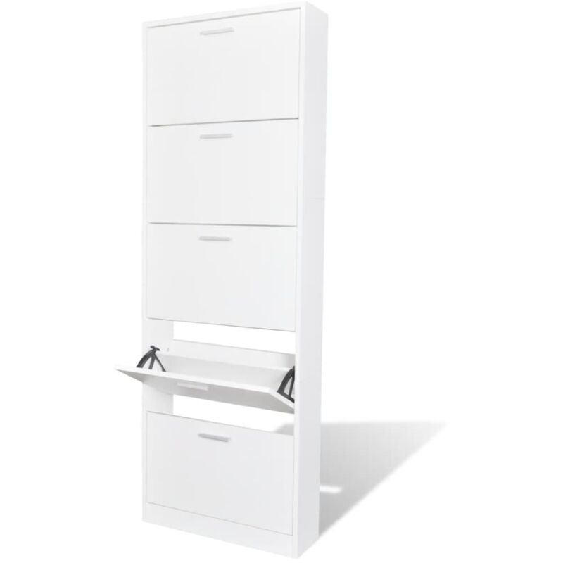Meuble &agrave; chaussures en bois avec 5 compartiments Blanc vidaXL - Blanc