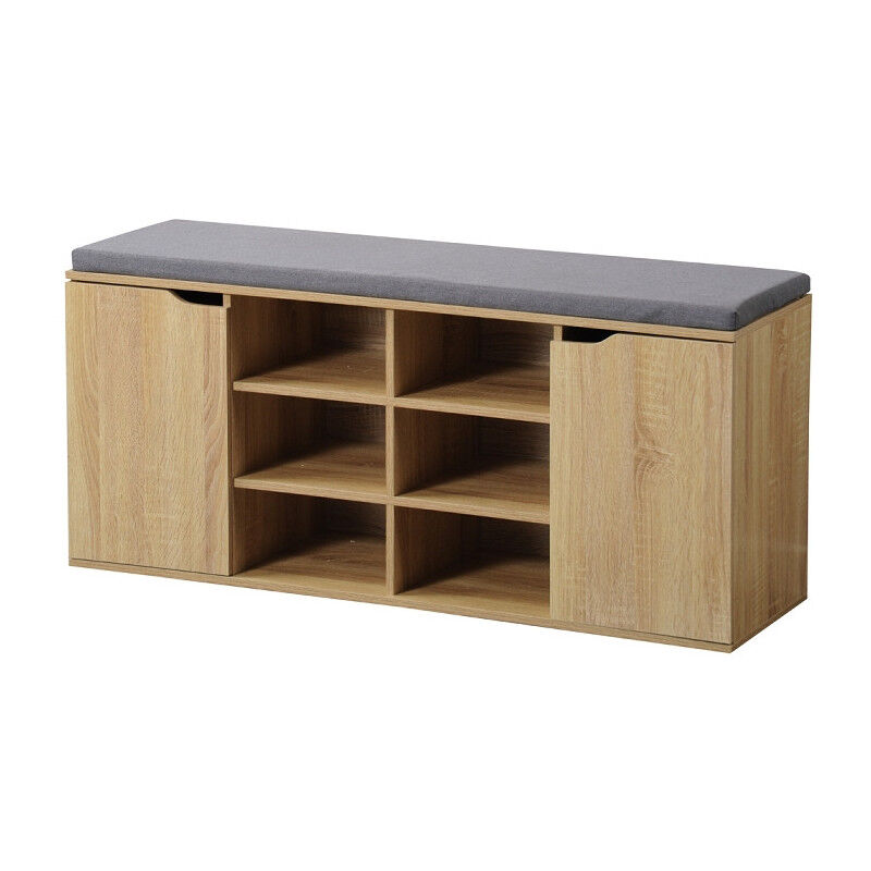 Meuble à chaussures en bois avec coussin + placards - Beige - L 100 x H 48 cm - Livraison gratuite