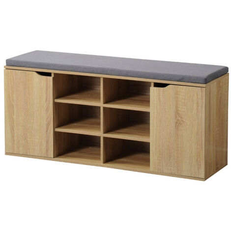 Meuble à chaussures en bois avec coussin + placards - Beige - L 100 x H 48 cm - Livraison gratuite
