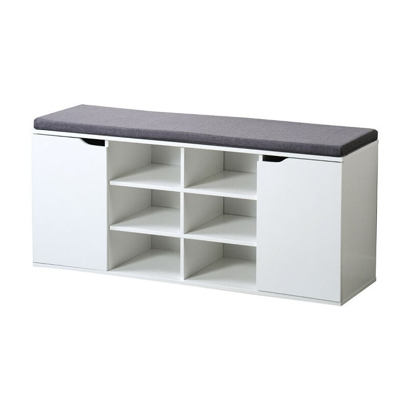 Kesper - Meuble à chaussures en bois avec coussin + placards - Blanc - l 100 x h 48 cm - Livraison gratuite