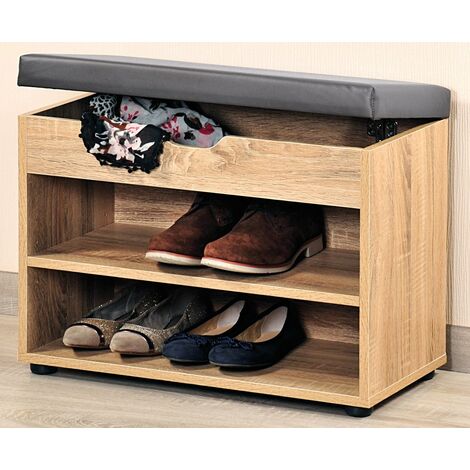 Meuble à chaussures en bois – Banc rembourré et rangement pour 6 paires – Design moderne en chêne – Compact pour petits espaces – Kesper