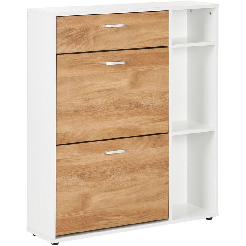 Beliani - Meuble à Chaussures en Bois d'Ingénierie avec 2 Compartiments Étagères Ouvertes Bois Clair et Blanc Mackay