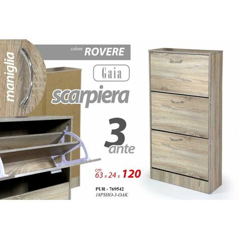 Meuble à chaussures en chêne à trois abattants avec deux diviseurs 63 x 24 x 120 h