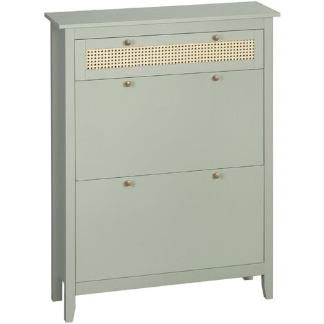 Meuble à chaussures en MDF aspect rotin PP – Dimensions 88L x 30l x 120H cm – Capacité 12 paires – Poignées métal vieilli – MH