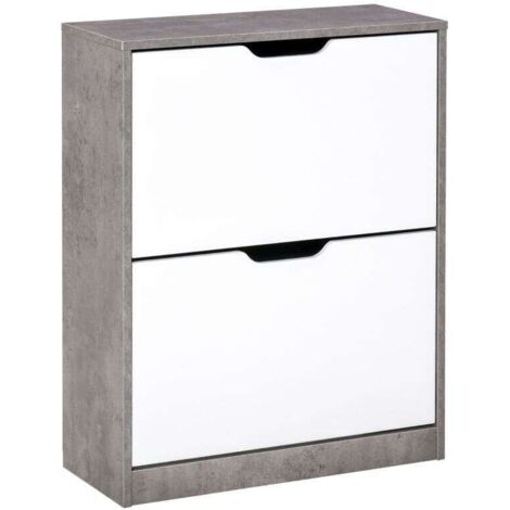 Meuble à Chaussures et d'Entrée avec 2 Portes Abattantes, Design Moderne Deux Tons Gris et Blanc, Rangement Compact pour Espace Limitré, 62.5 x 26 x 81 cm