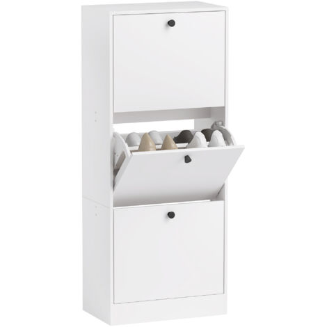 Meuble à chaussures, étagère à chaussures, 3 compartiments pliables, réglable, contreplaqué, blanc