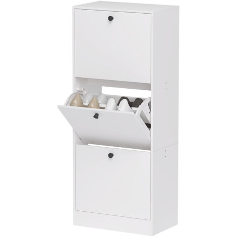 Meuble à chaussures , étagère à chaussures, 3 compartiments rabattables, réglable, en aggloméré, blanc
