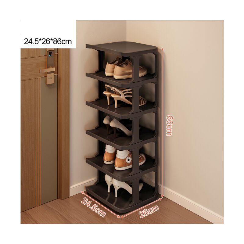 Meuble à chaussures Étagère à chaussures à 6 niveaux pour un rangement peu encombrant dans le couloir et la chambre - empilable et élégante en noir