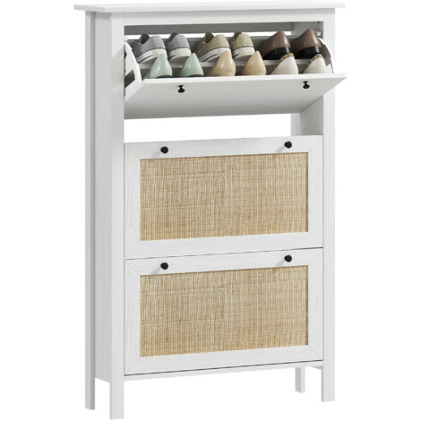 Meuble à chaussures étagère à chaussures armoire 3 portes abattants effet cannage rotin - en bois bois naturel