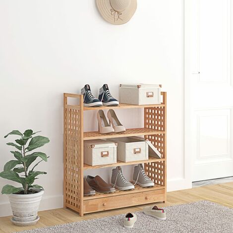 Meuble à chaussures, Étagère à Chaussures, Armoire à Chaussures avec tiroir 70x27x81cm Bois massif de noyer NHU60339