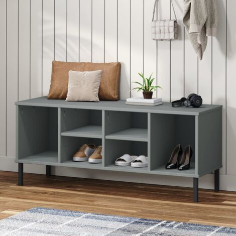 Meuble à Chaussures Étagère à chaussures  Armoire à Chaussures pieds en métal Gris 106x35x45 cm Bois OSLO 66330