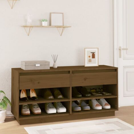 Meuble à Chaussures Étagère à Chaussures - Marron miel 110x34x52cm Bois de pin massif BV429399 - BonneVie