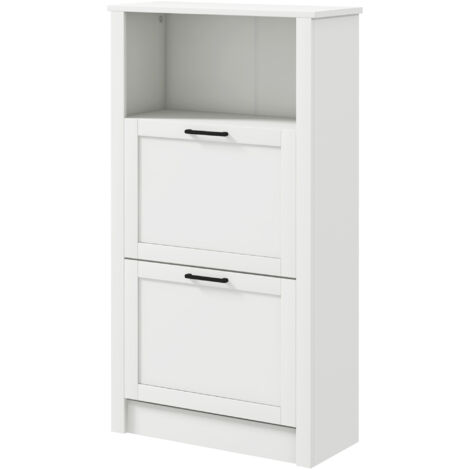 Meuble à chaussures étroit à 2 portes, étagères réglables et compartiment ouvert pour 10 paires de chaussures, 58 x 24 x 105 cm, blanc