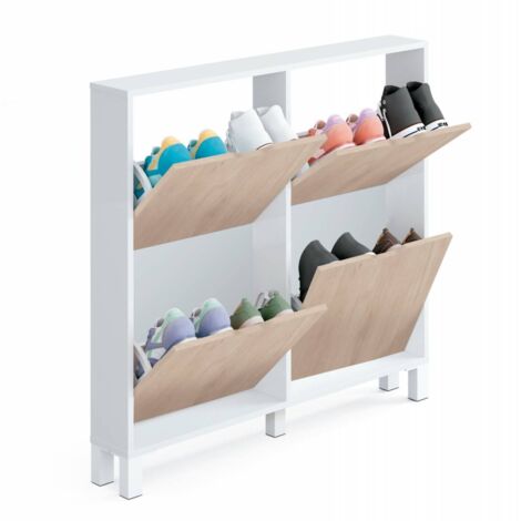 Meuble à chaussures étroit blanc et chêne – Dimensions 98 x 97 x 17 cm – Capacité 8 paires – Finition mélaminée moderne – Muebles Pitarch - MARY 98 X