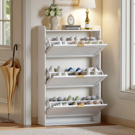 Meuble à Chaussures Étroite à 3 Portes pour Entrée ou Salon, Blanc, 76 x 23 x 118 cm