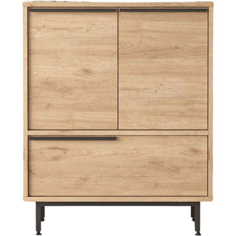 Cotecosy - calicosy - Buffet de rangement 2 portes et 1 abattant décor noyer - H90 cm