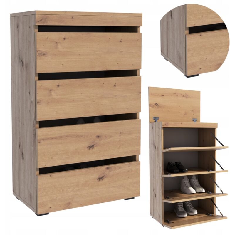 Matkam - Meuble à Chaussures figaro Artisan - Meuble d Entrée à 4 niveaux - 60 x 37 x 103.8 cm