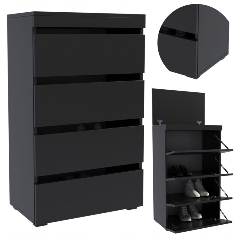 Matkam - Meuble à Chaussures figaro Noir - Meuble d Entrée à 4 niveaux - 60 x 37 x 103.8 cm