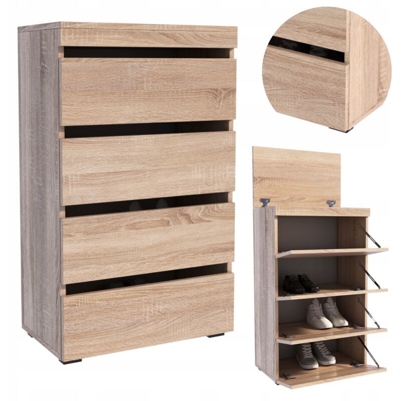 Matkam - Meuble à Chaussures figaro Sonoma - Meuble d Entrée à 4 niveaux - 60 x 37 x 103.8 cm