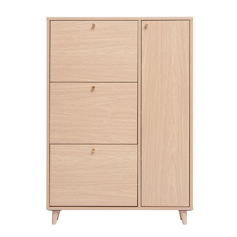 Miliboo - Meuble à chaussures finition bois clair chêne et métal doré L90 cm silvestre