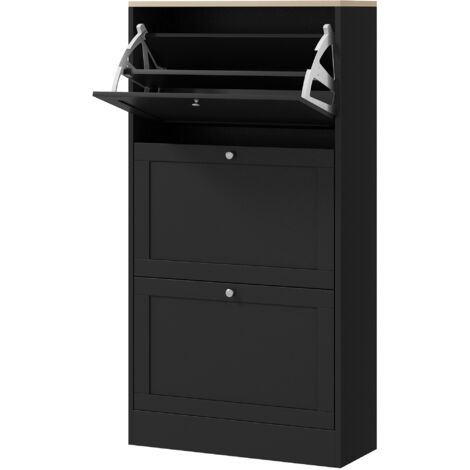 Meuble à chaussures gain de place à 3 tiroirs avec étagères réglables à 2 niveaux, en bois, 60 x 23,5 x 115 cm, noir