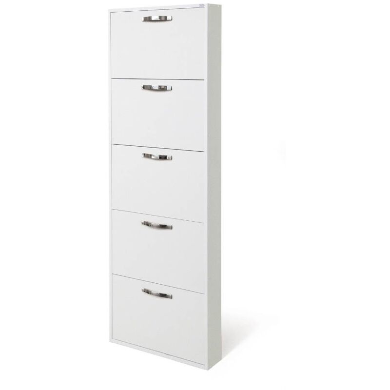 Toscohome - Meuble à chaussures gain de place avec 5 portes en frêne blanc 65x15x180H cm - Serena