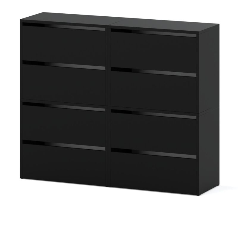 Meuble chaussures haut - 120 cm - Noir - 8 étagres - Style loft moderne et fonctionnel