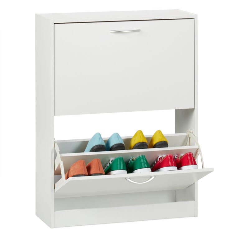 Meuble à chaussures, hlp : 80x60x24 cm, pour 12 paires, armoire étroite, mécanisme de bascule, entrée, blanc - Relaxdays