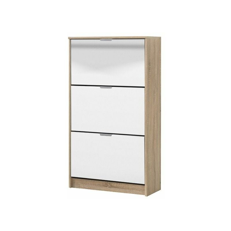 Fanmuebles - Meuble à chaussures Hugo 3 portes avec miroir couleur chêne 67 cm (largeur) x 119 cm (hauteur) x 28 cm (profondeur)