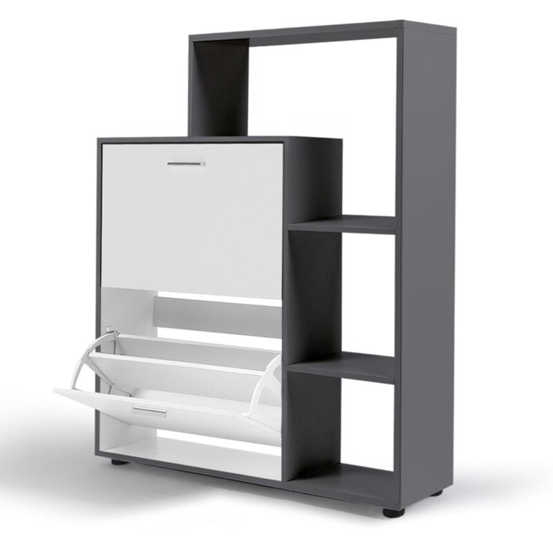 Meuble à chaussures 12 paires klark gris 2 portes blanches avec étagère