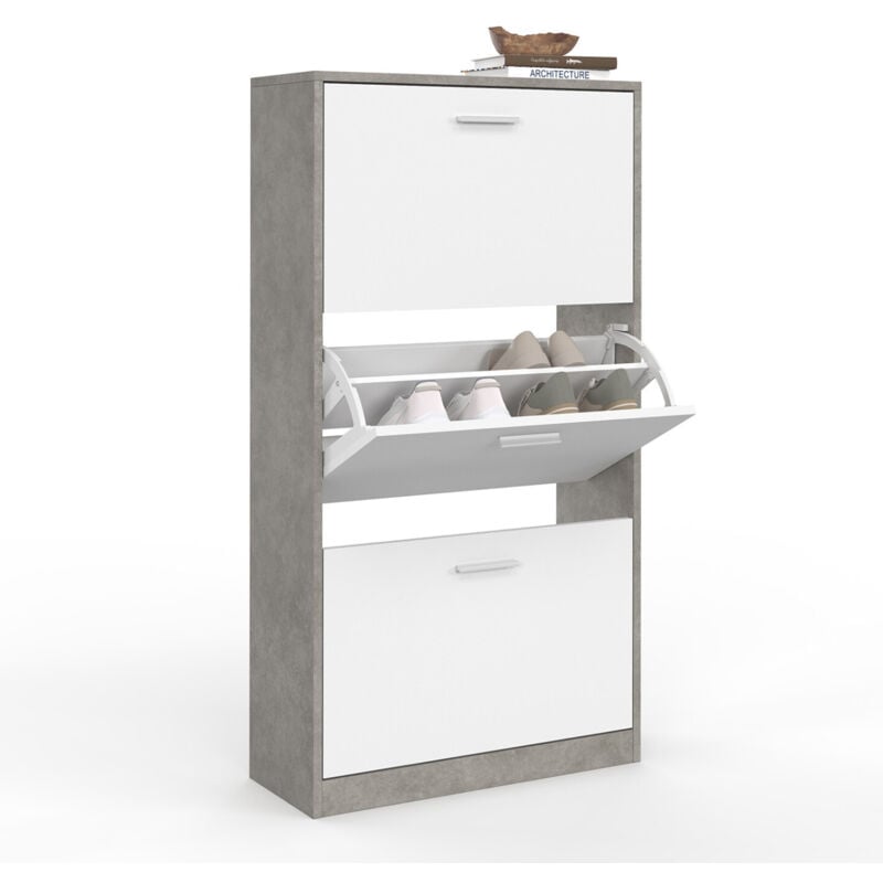 Idmarket - Meuble à chaussures 18 paires klark effet béton 3 portes blanches