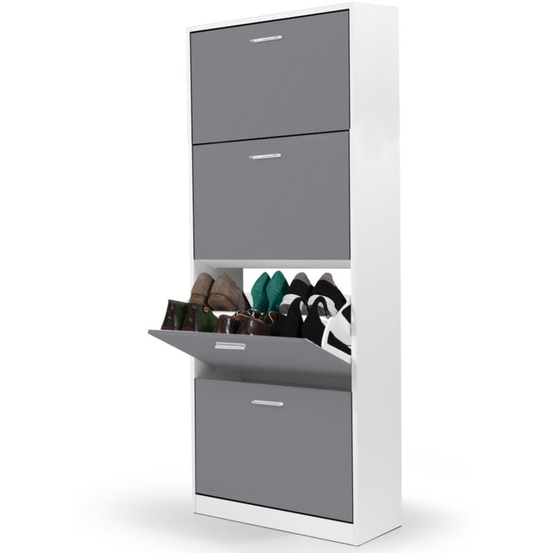 Meuble à chaussures 24 paires klark blanc 4 portes gris clair