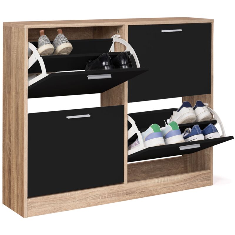 Meuble à chaussures 16 paires klark 4 abattants imitation hêtre et portes noires