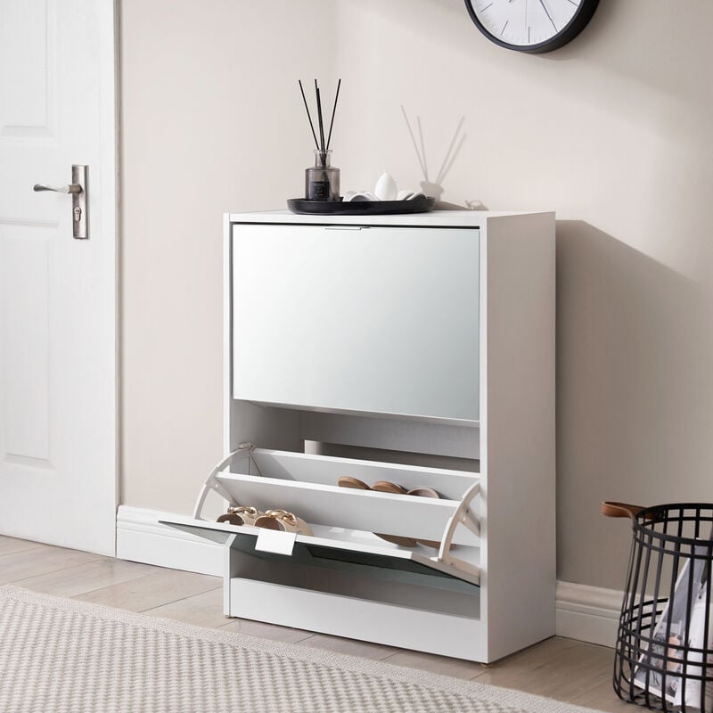 [en.casa] - Meuble à chaussures Kragerø 80 x 60 x 24 cm blanc
