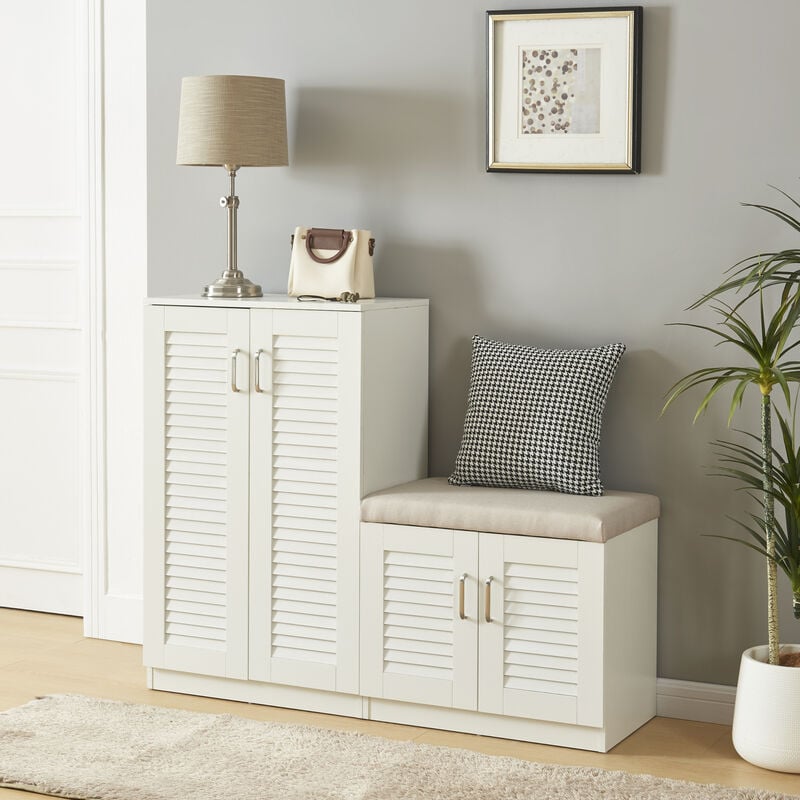 [en.casa] - Meuble à chaussures Løten avec banquette mdf 97 x 120 x 36 cm blanc